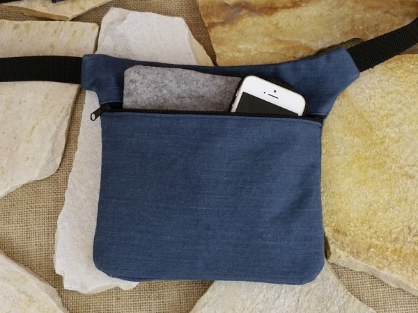 Flache Hüfttasche aus Jeans in petrol, Bauchtasche, Gürteltasche, HipBag